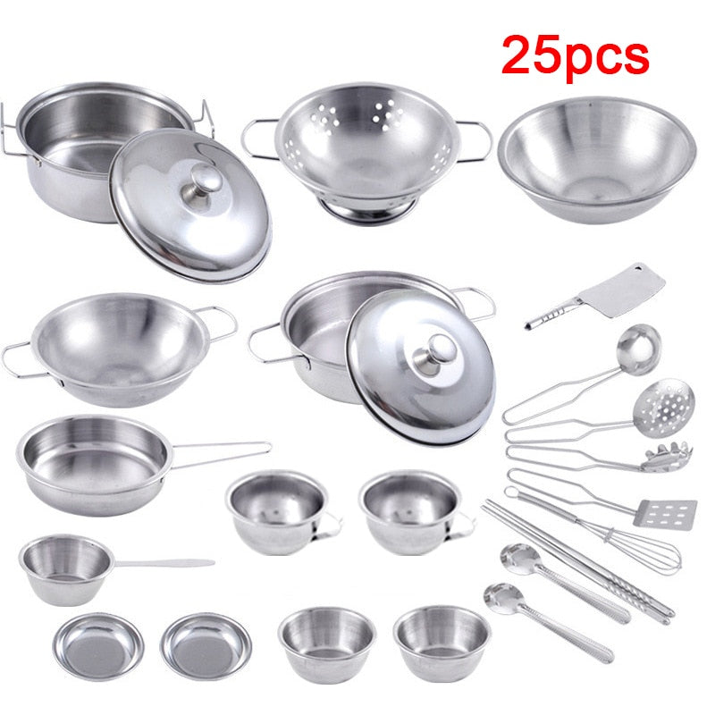 Mini Cozinha Infantil Em Aço Inox 25 Peças