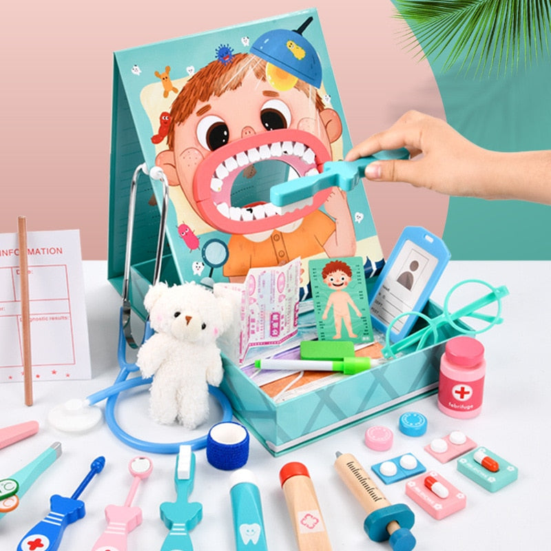 Brinquedo Kit Médico e Dentista de Madeira Montessori